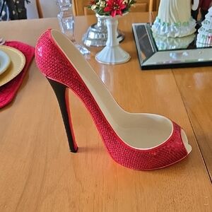 Kirklands Glittering Red Peep-Toe Wine Bottle Holder